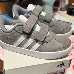 Adidas Kids Gray and White Velcro Sneakers